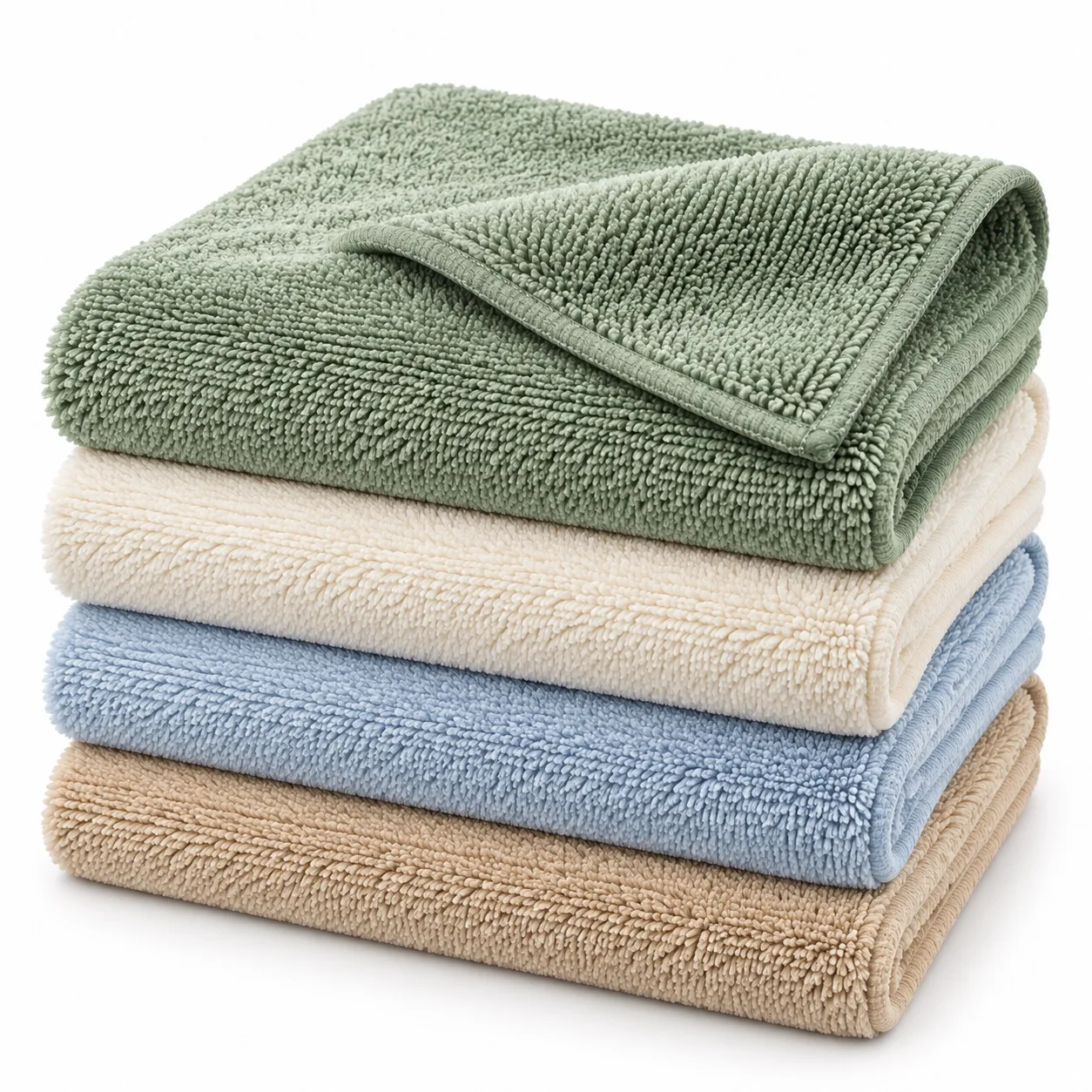 Four area-specific microfiber cloths (AI-generated concept)
