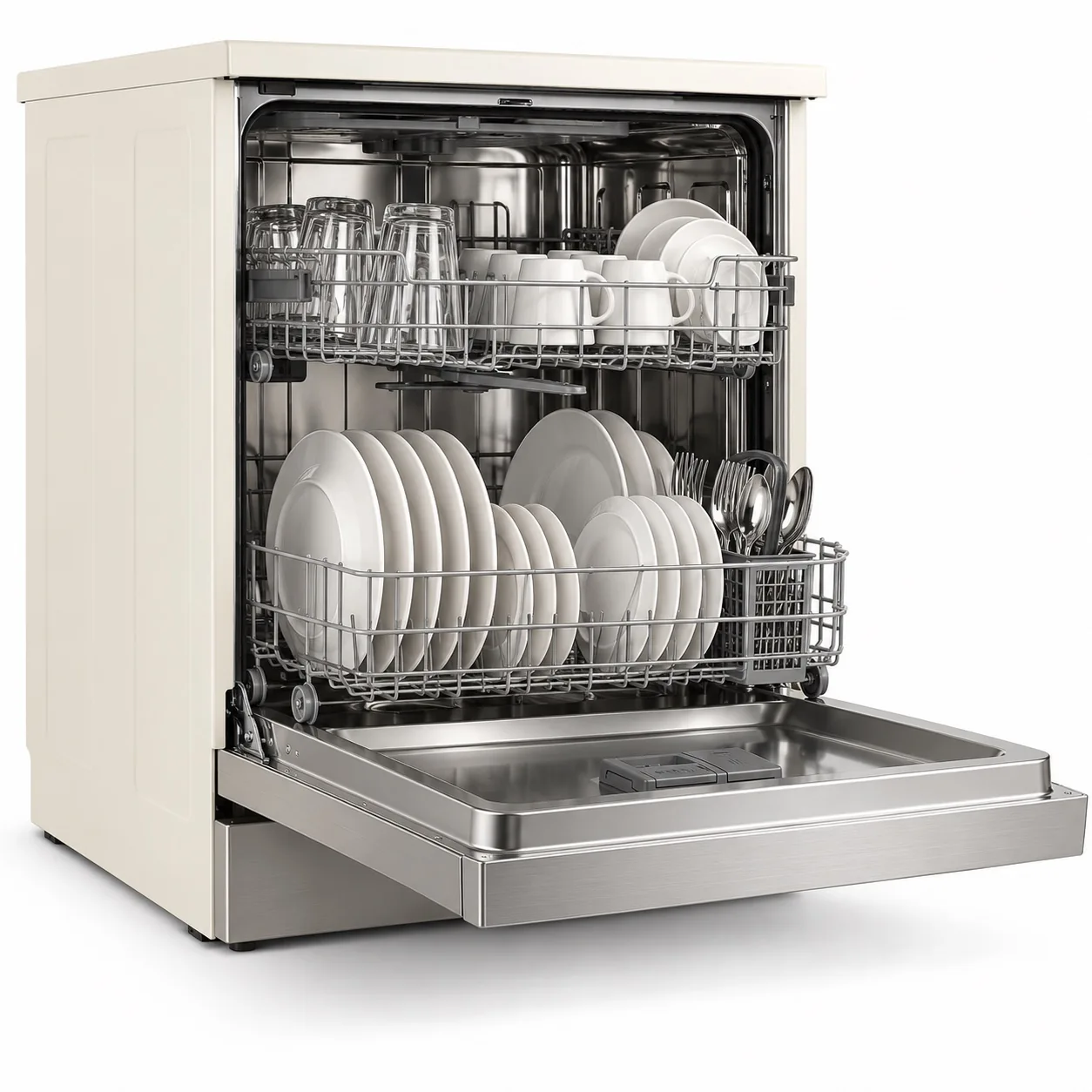 Dishwasher on a white background (AI-generated concept)